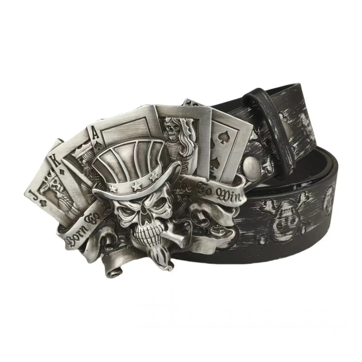Trendy Skull Alloy Silver Buckle Belt for Youth - Image 2