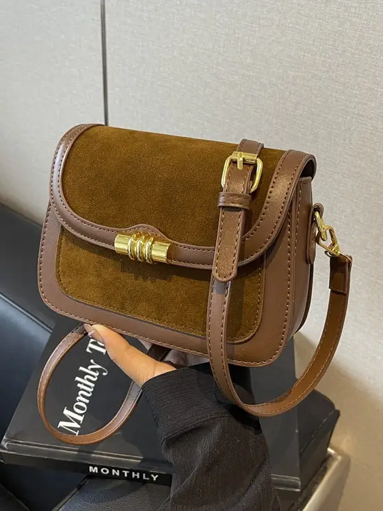 Women's Retro Crossbody Bag Brown Suede 2024 - Image 5
