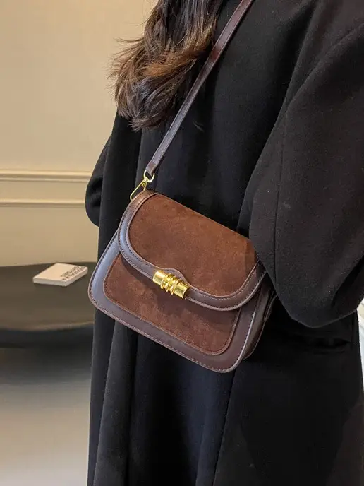 Women's Retro Crossbody Bag Brown Suede 2024 - Image 6