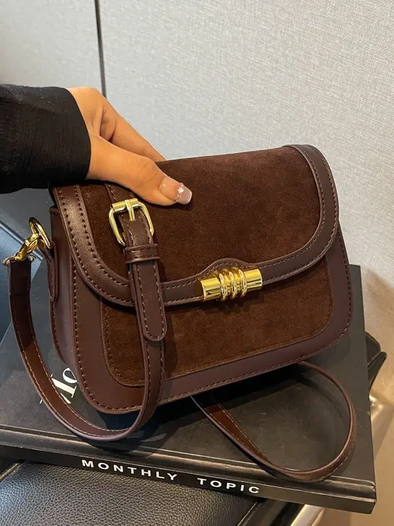 Women's Retro Crossbody Bag Brown Suede 2024 - Image 7