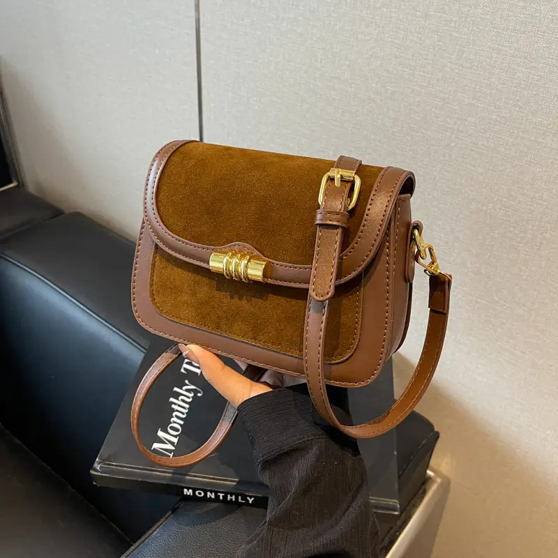 Women's Retro Crossbody Bag Brown Suede 2024 - Image 3