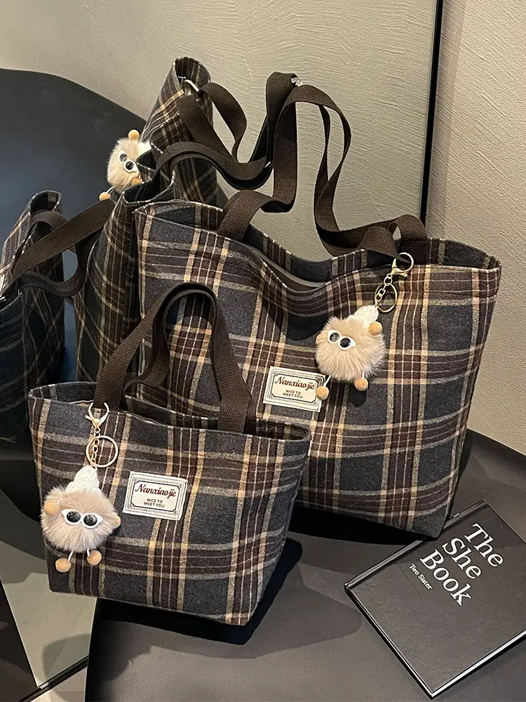 High School Canvas Bag Plaid Green 2024 Commuter Large Capacity - Image 13