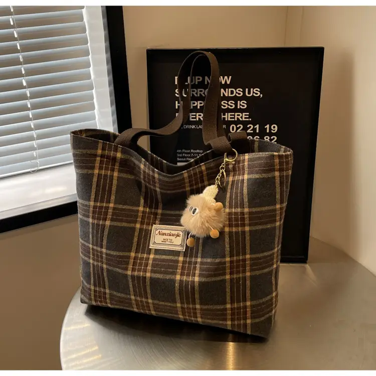 High School Canvas Bag Plaid Green 2024 Commuter Large Capacity — feature 10