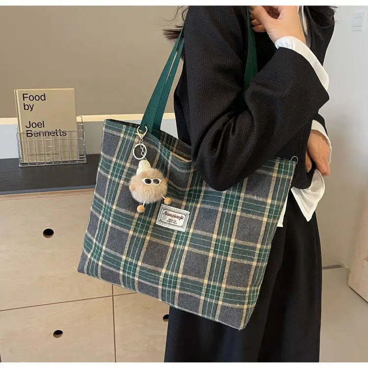 High School Canvas Bag Plaid Green 2024 Commuter Large Capacity — feature 11