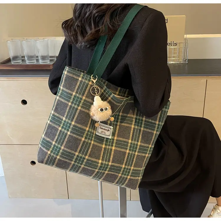 High School Canvas Bag Plaid Green 2024 Commuter Large Capacity — feature 12
