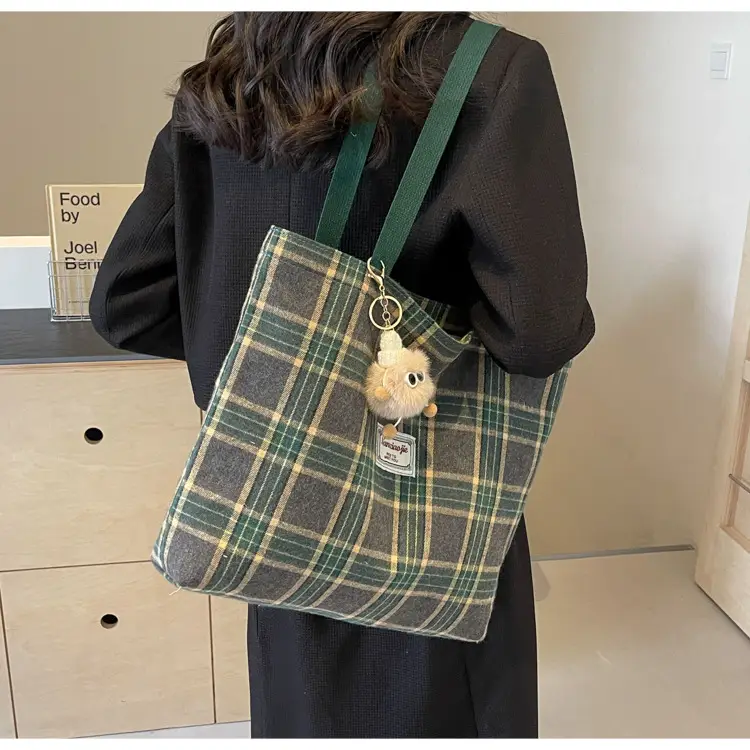 High School Canvas Bag Plaid Green 2024 Commuter Large Capacity — feature 13