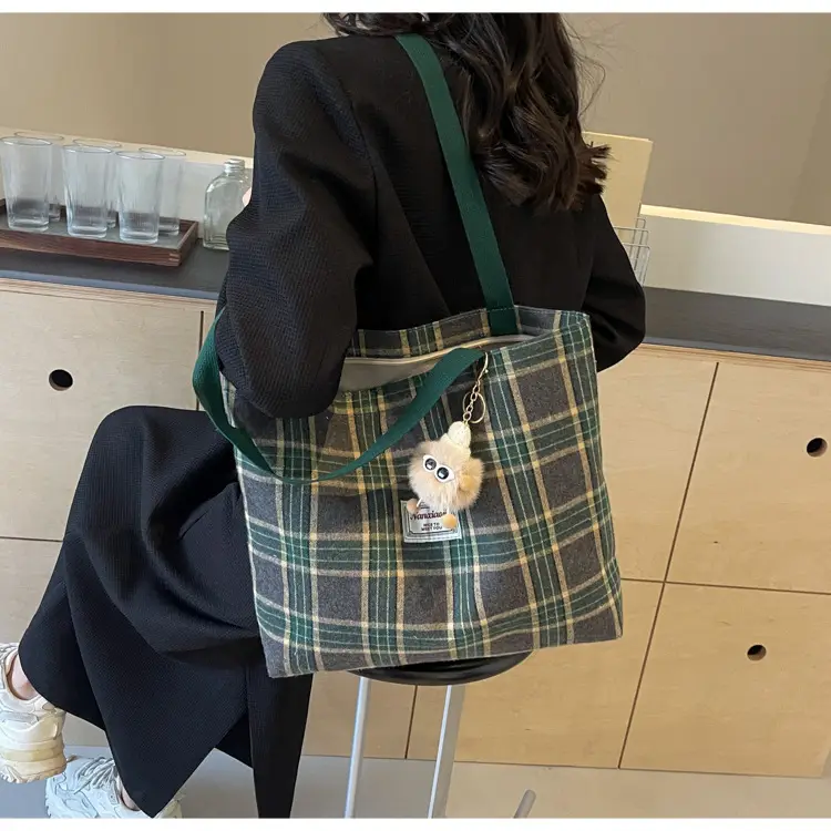 High School Canvas Bag Plaid Green 2024 Commuter Large Capacity — feature 17