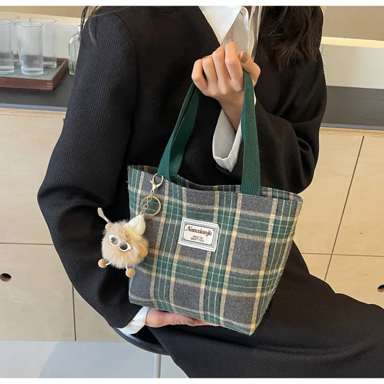 High School Canvas Bag Plaid Green 2024 Commuter Large Capacity — feature 18