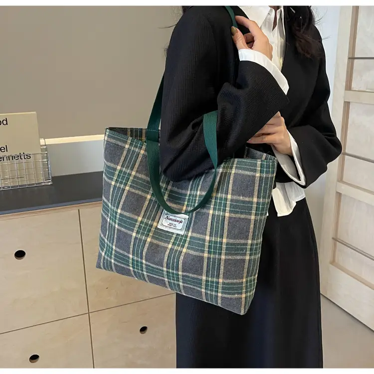 High School Canvas Bag Plaid Green 2024 Commuter Large Capacity — feature 19