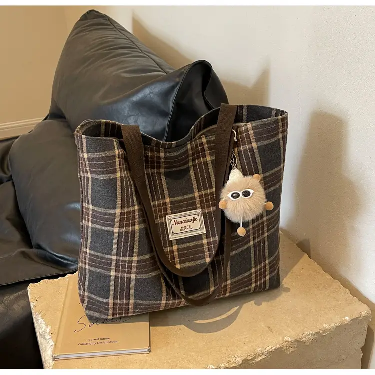 High School Canvas Bag Plaid Green 2024 Commuter Large Capacity — feature 21