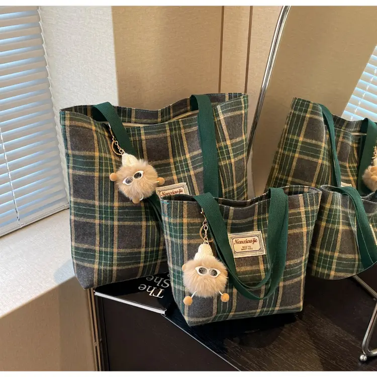 High School Canvas Bag Plaid Green 2024 Commuter Large Capacity — feature 22