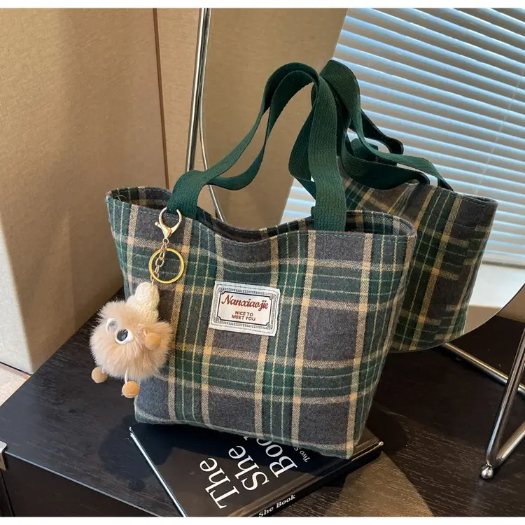 High School Canvas Bag Plaid Green 2024 Commuter Large Capacity — feature 23