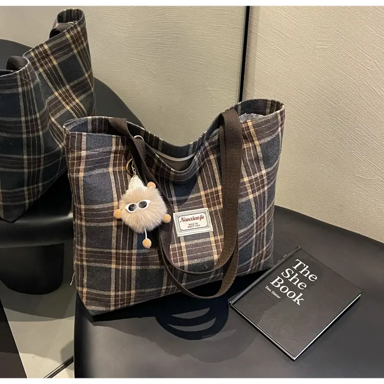High School Canvas Bag Plaid Green 2024 Commuter Large Capacity — feature 27