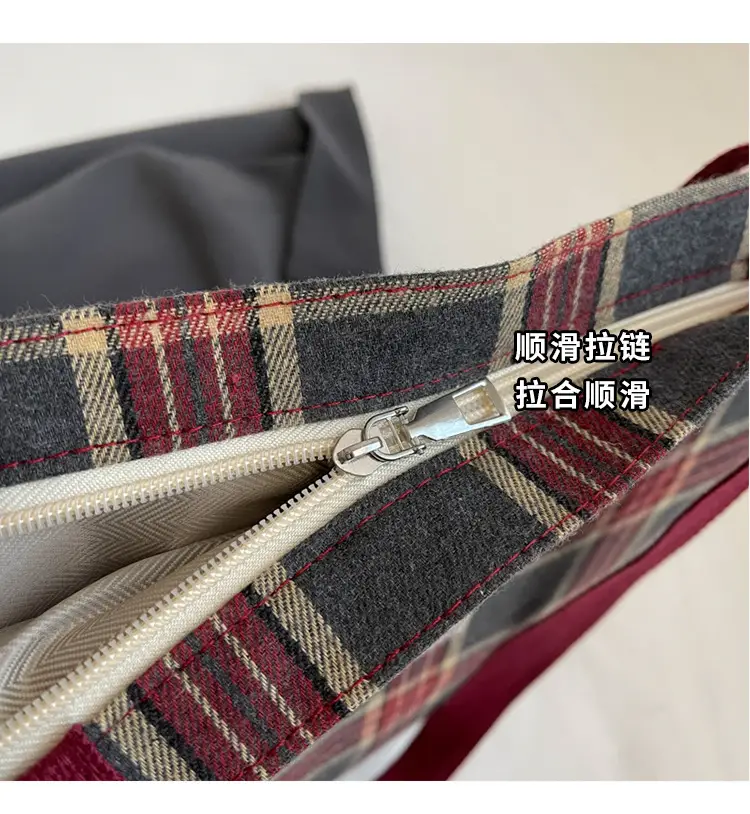 High School Canvas Bag Plaid Green 2024 Commuter Large Capacity — feature 3