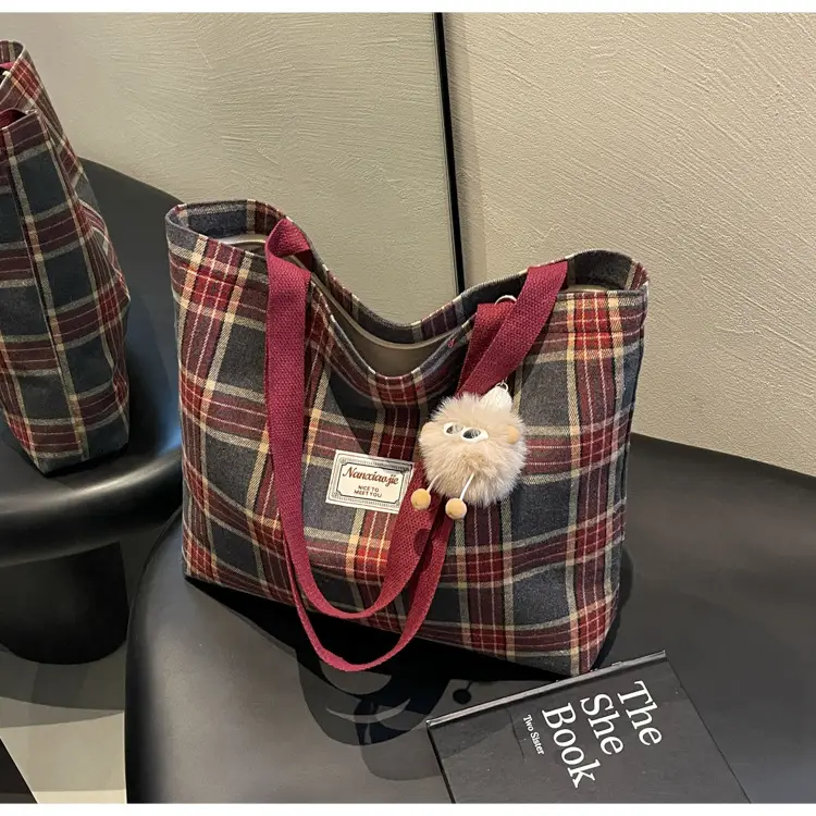 High School Canvas Bag Plaid Green 2024 Commuter Large Capacity — feature 30