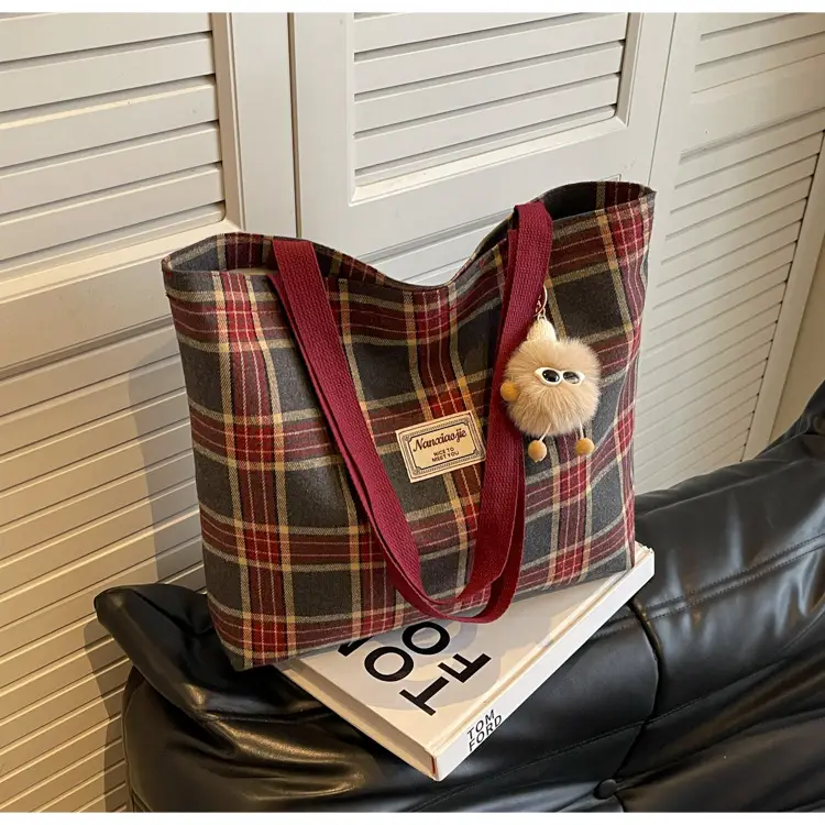 High School Canvas Bag Plaid Green 2024 Commuter Large Capacity — feature 31