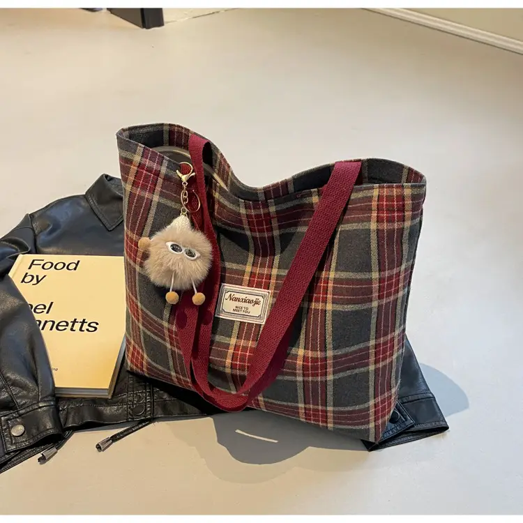 High School Canvas Bag Plaid Green 2024 Commuter Large Capacity — feature 34