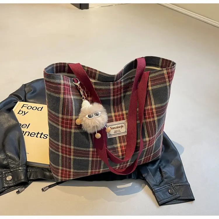 High School Canvas Bag Plaid Green 2024 Commuter Large Capacity — feature 35