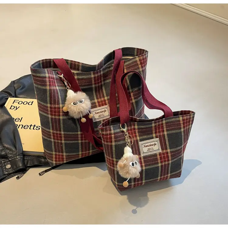 High School Canvas Bag Plaid Green 2024 Commuter Large Capacity — feature 36