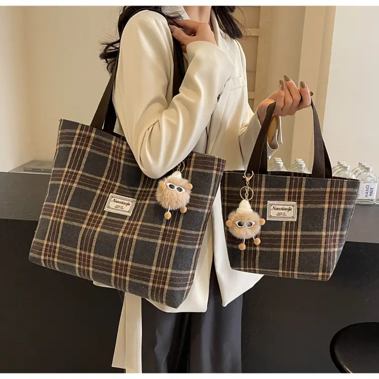 High School Canvas Bag Plaid Green 2024 Commuter Large Capacity — feature 38