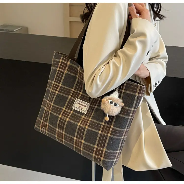 High School Canvas Bag Plaid Green 2024 Commuter Large Capacity — feature 39