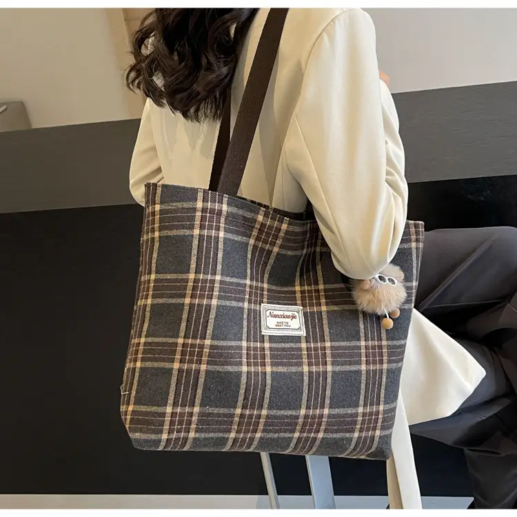 High School Canvas Bag Plaid Green 2024 Commuter Large Capacity — feature 40