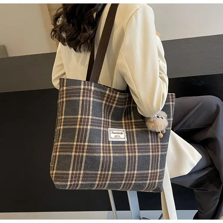 High School Canvas Bag Plaid Green 2024 Commuter Large Capacity — feature 41