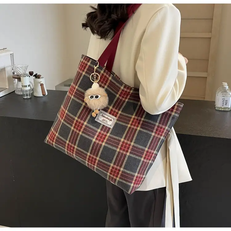 High School Canvas Bag Plaid Green 2024 Commuter Large Capacity — feature 45