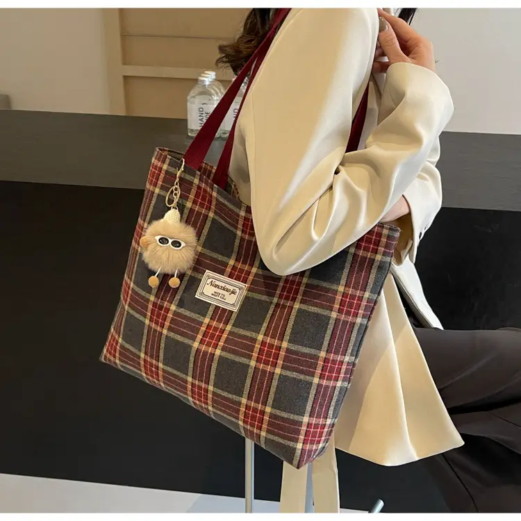High School Canvas Bag Plaid Green 2024 Commuter Large Capacity — feature 46