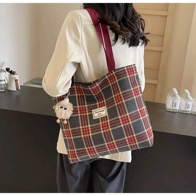 High School Canvas Bag Plaid Green 2024 Commuter Large Capacity — feature 48