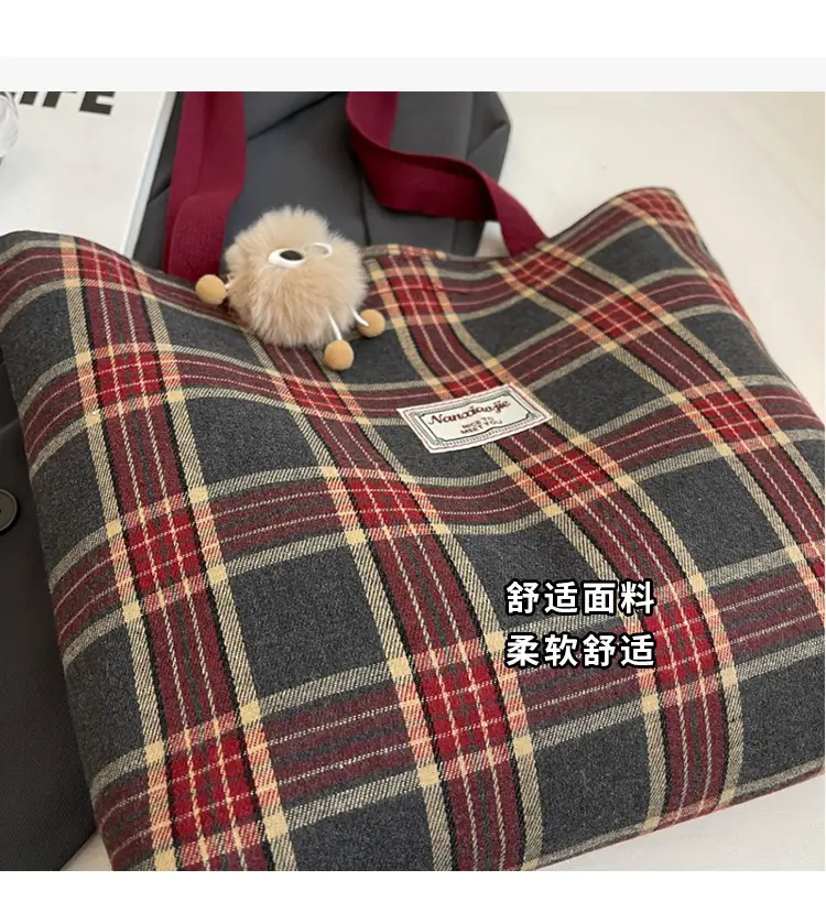 High School Canvas Bag Plaid Green 2024 Commuter Large Capacity — feature 5
