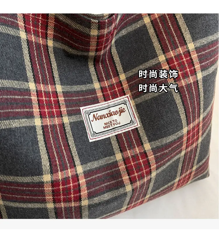 High School Canvas Bag Plaid Green 2024 Commuter Large Capacity — feature 6