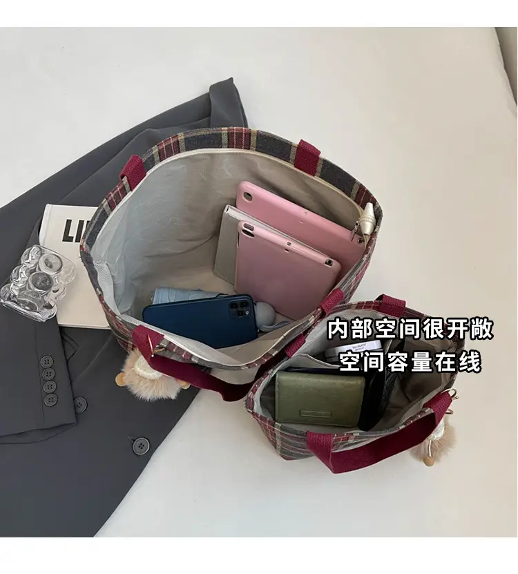 High School Canvas Bag Plaid Green 2024 Commuter Large Capacity — feature 7