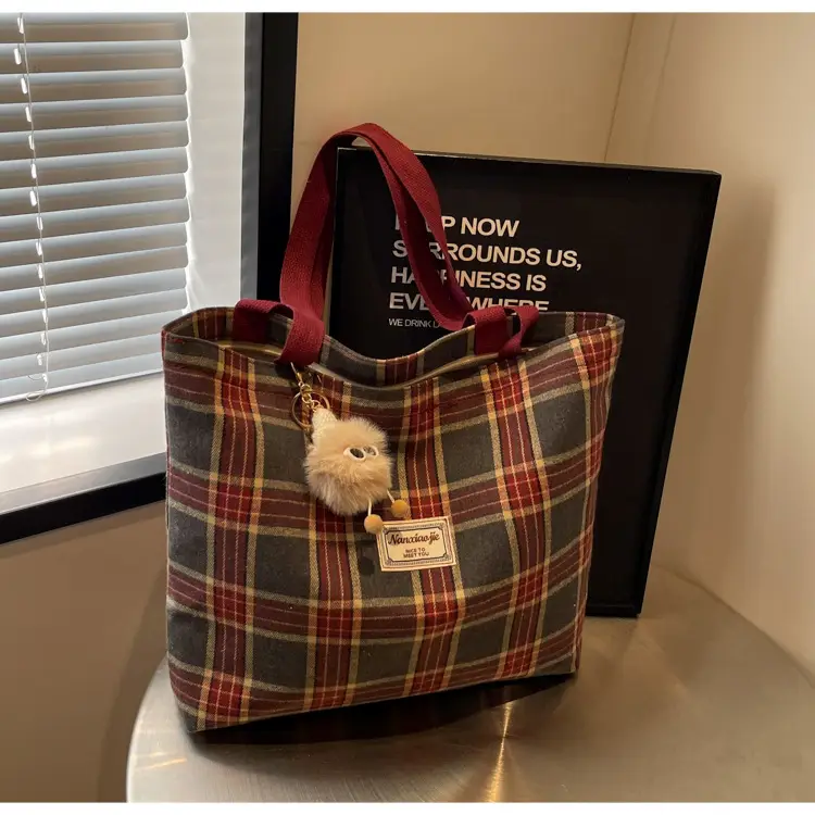 High School Canvas Bag Plaid Green 2024 Commuter Large Capacity — feature 9