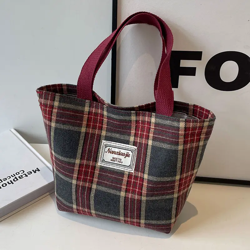 High School Canvas Bag Plaid Green 2024 Commuter Large Capacity - Image 10