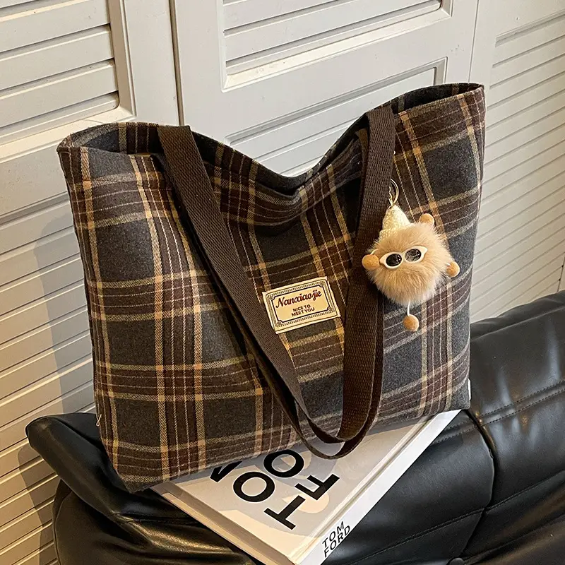 High School Canvas Bag Plaid Green 2024 Commuter Large Capacity - Image 2