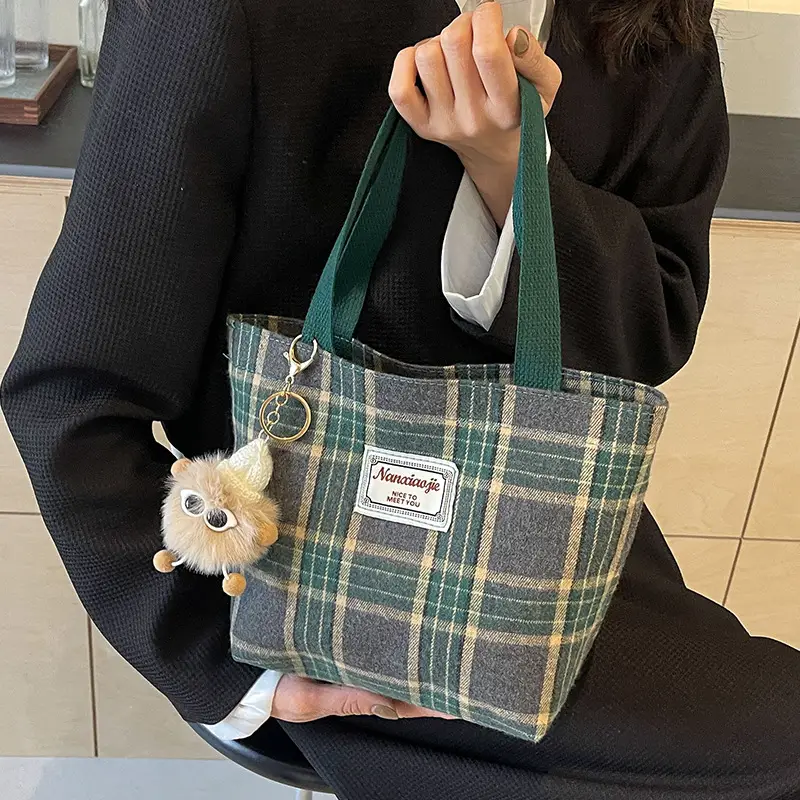 High School Canvas Bag Plaid Green 2024 Commuter Large Capacity - Image 4