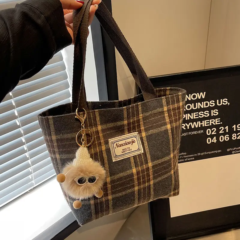 High School Canvas Bag Plaid Green 2024 Commuter Large Capacity - Image 5