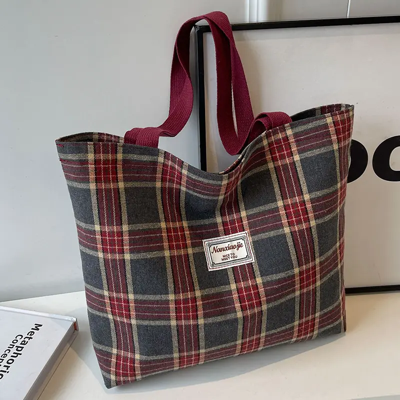 High School Canvas Bag Plaid Green 2024 Commuter Large Capacity - Image 7