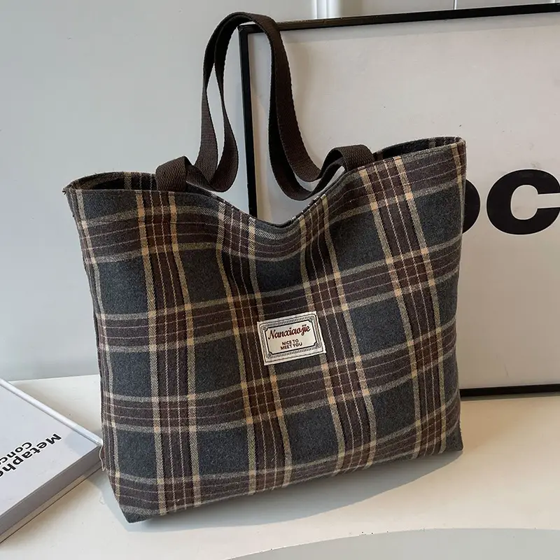 High School Canvas Bag Plaid Green 2024 Commuter Large Capacity - Image 8