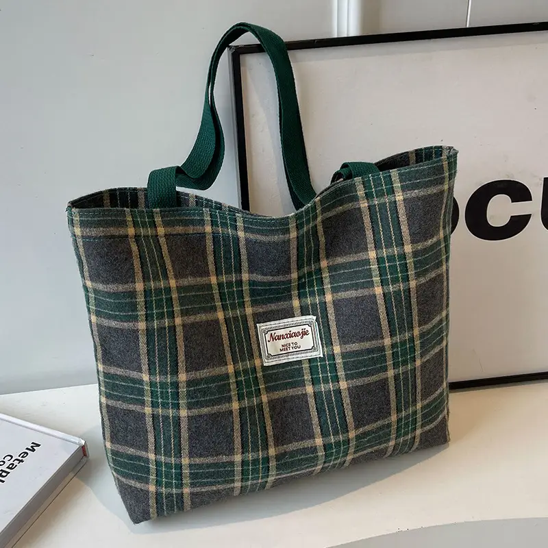 High School Canvas Bag Plaid Green 2024 Commuter Large Capacity - Image 9