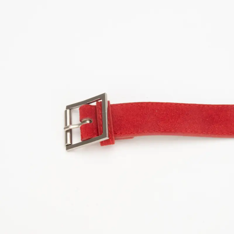 Women's Beige Frosted Velvet Belt with Square Buckle