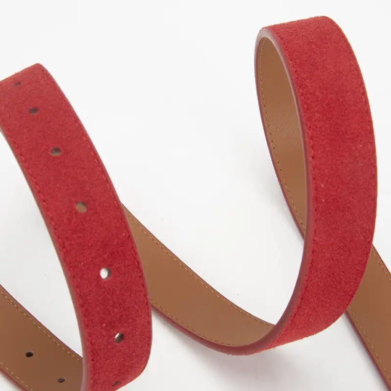Women's Beige Frosted Velvet Belt with Square Buckle