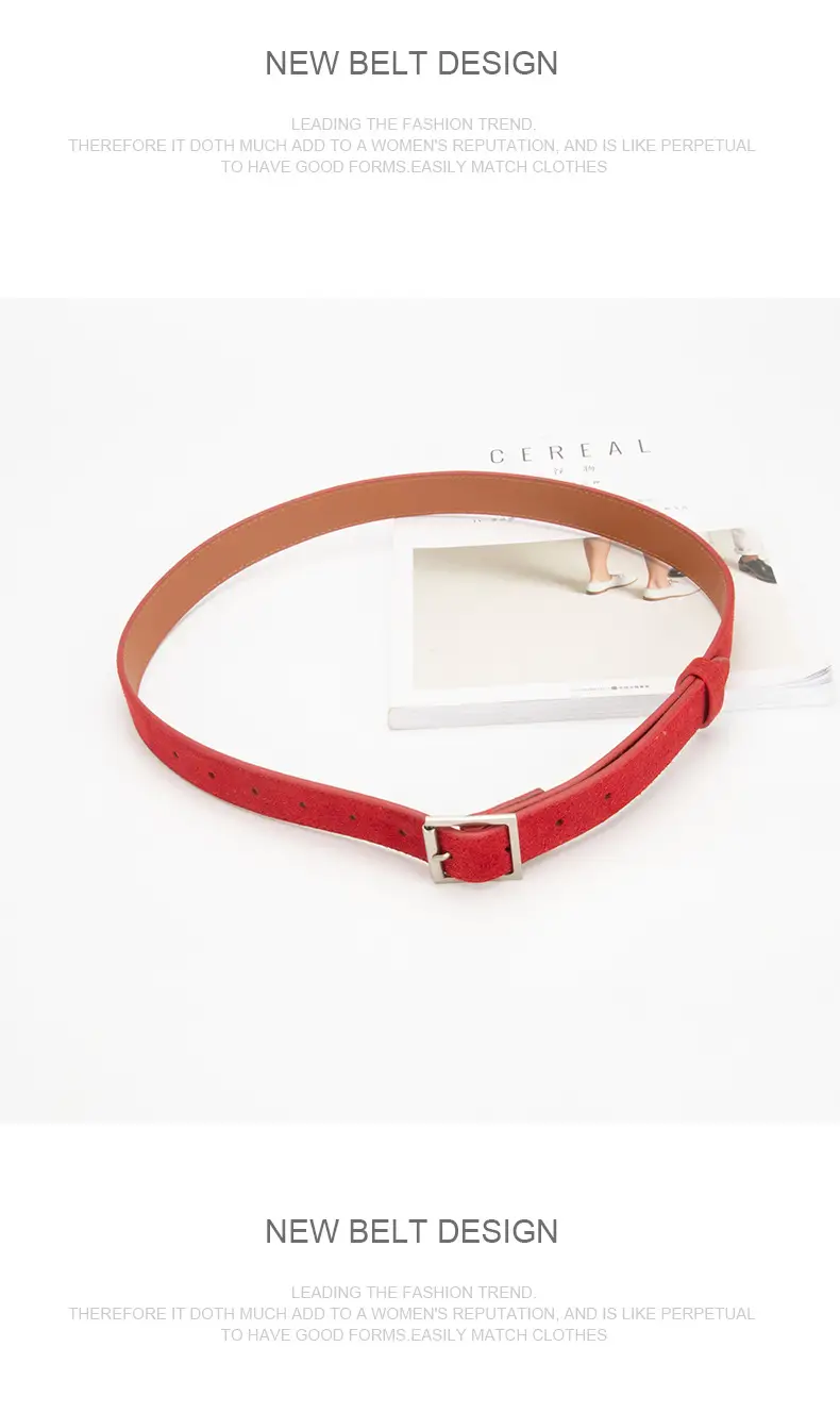 Women's Beige Frosted Velvet Belt with Square Buckle — feature 10