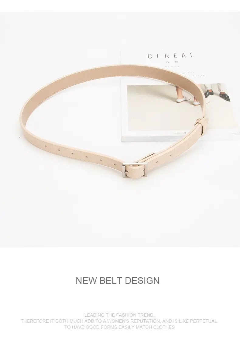 Women's Beige Frosted Velvet Belt with Square Buckle — feature 11
