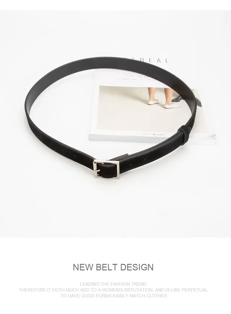 Women's Beige Frosted Velvet Belt with Square Buckle — feature 12