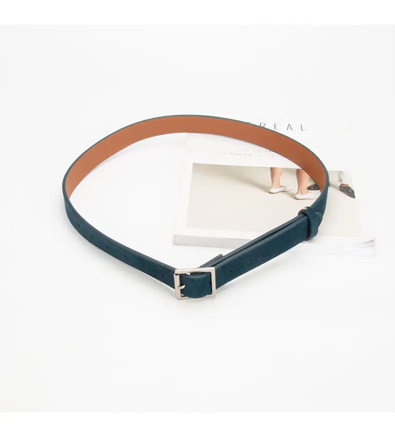 Women's Beige Frosted Velvet Belt with Square Buckle — feature 13