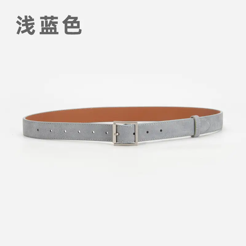 Women's Beige Frosted Velvet Belt with Square Buckle