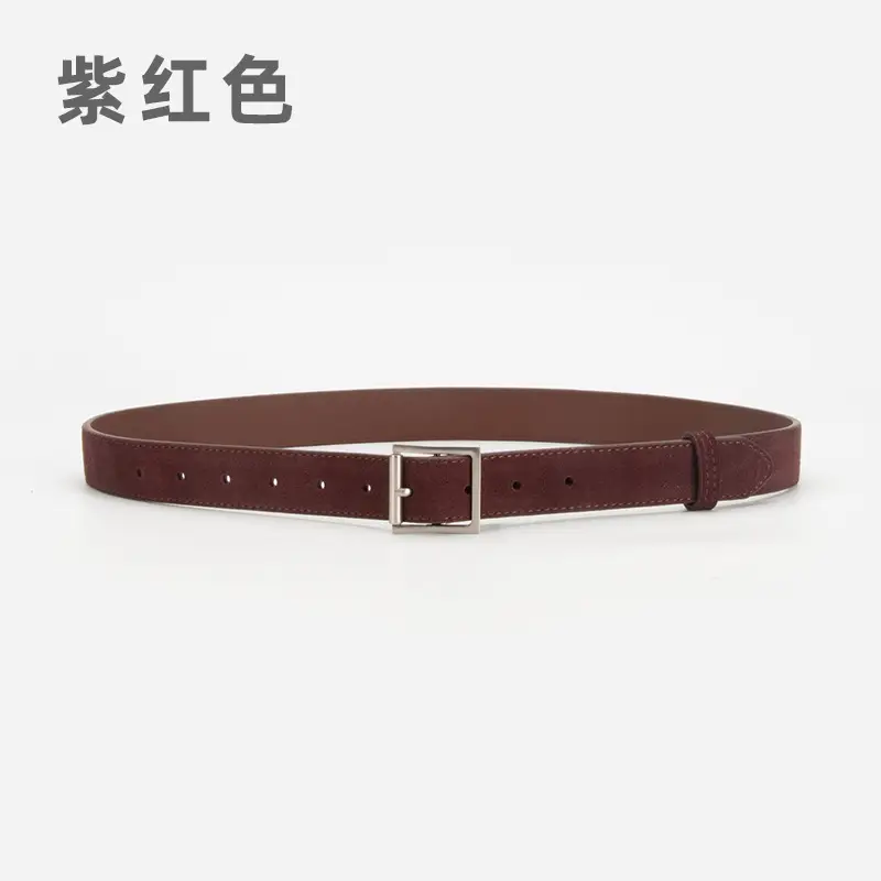 Women's Beige Frosted Velvet Belt with Square Buckle