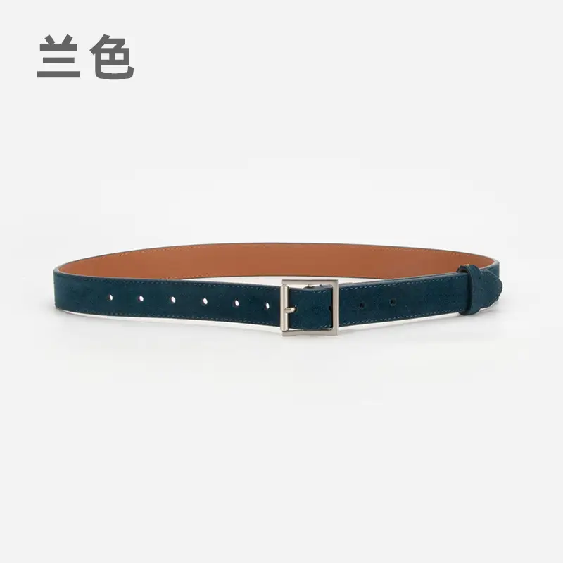 Women's Beige Frosted Velvet Belt with Square Buckle